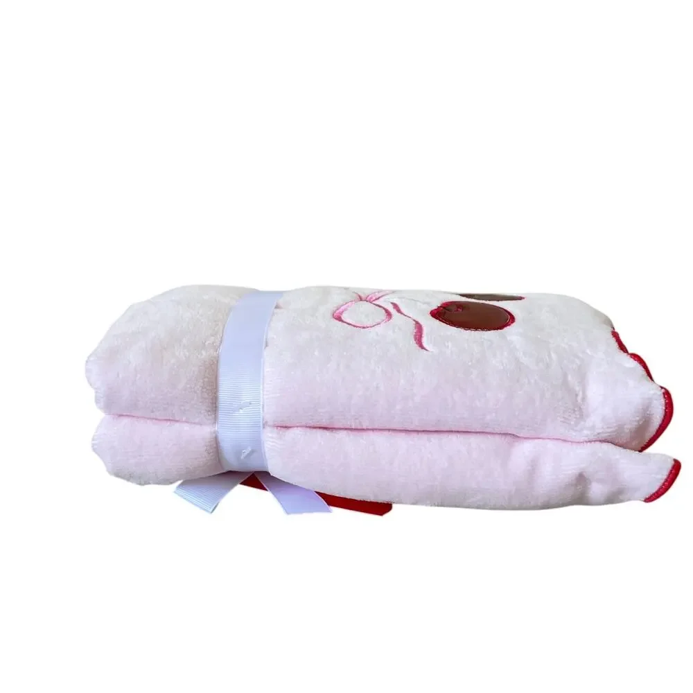 2 Pink Bow Red Leather Cherries Hand Towels Coquette Scallop Valentine's Day FUN